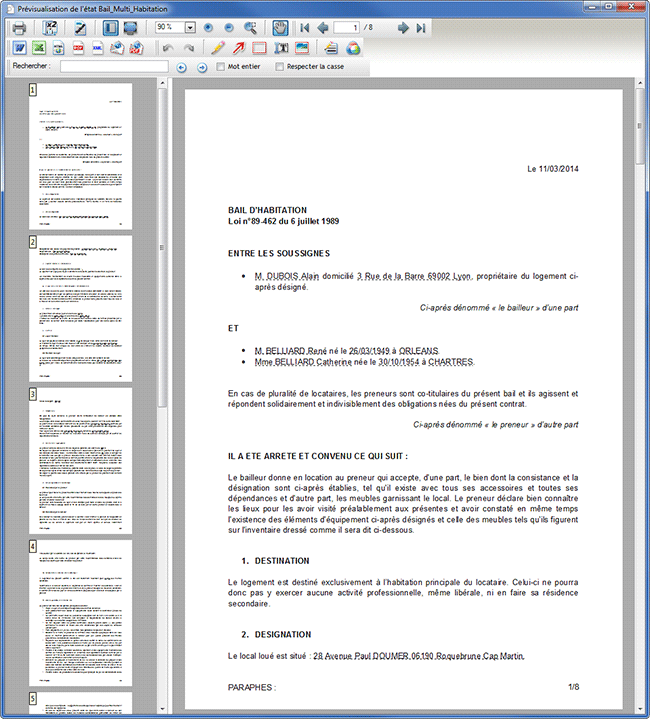 Edition du bail de location nue