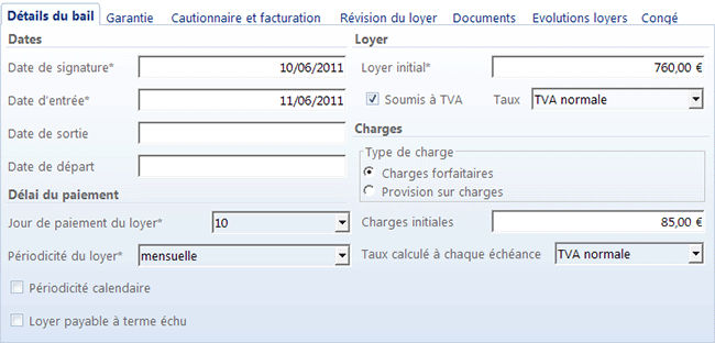 TVA dans la fiche du bail